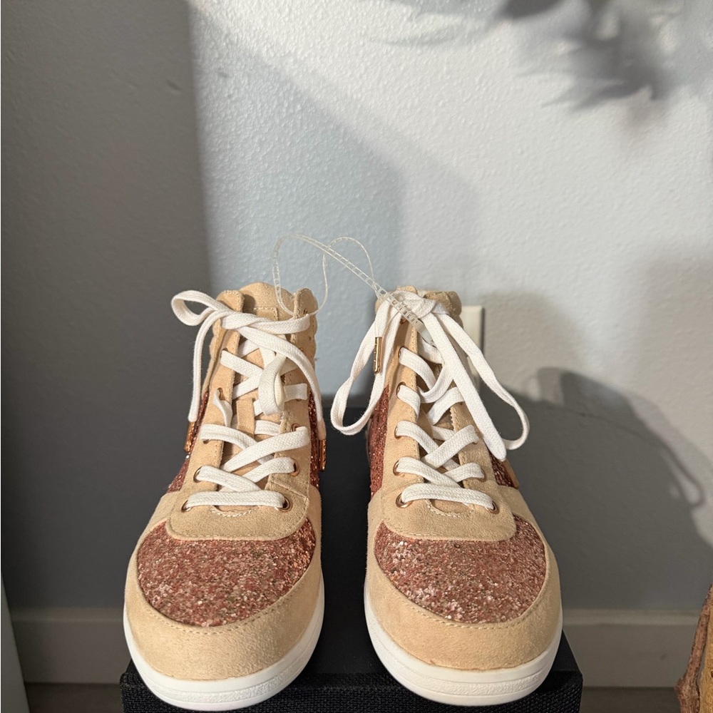 G by Guess Women's Glittery Tan and Cream Sneakers